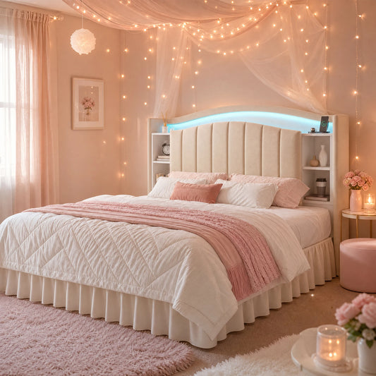 EnHomee Platform Bed Frame With Bookcase Headboard And Storage