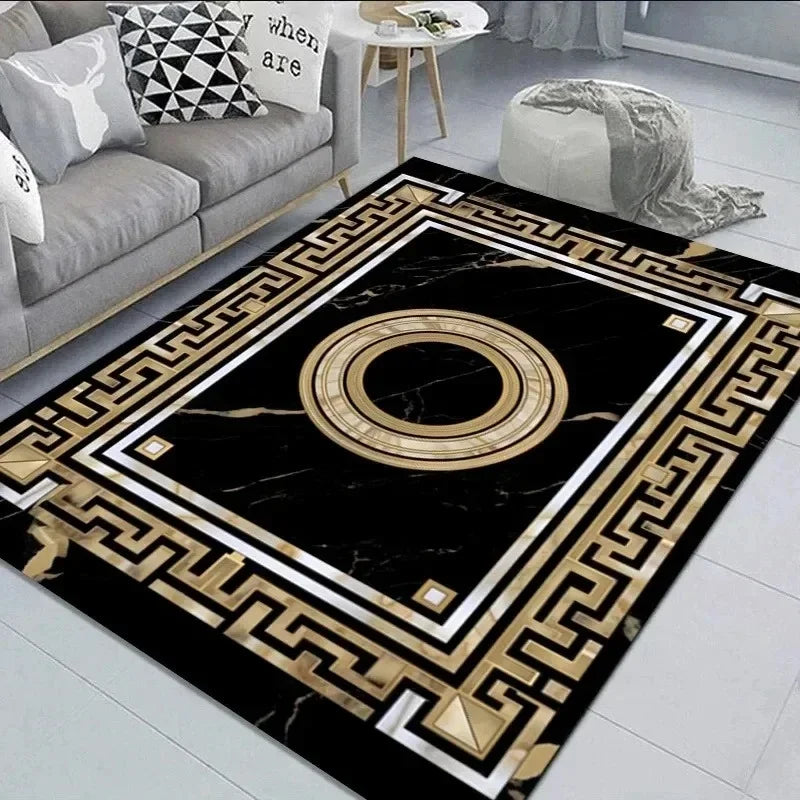 NONE Non Slip Modern Marble Rug for Living Room Polyester