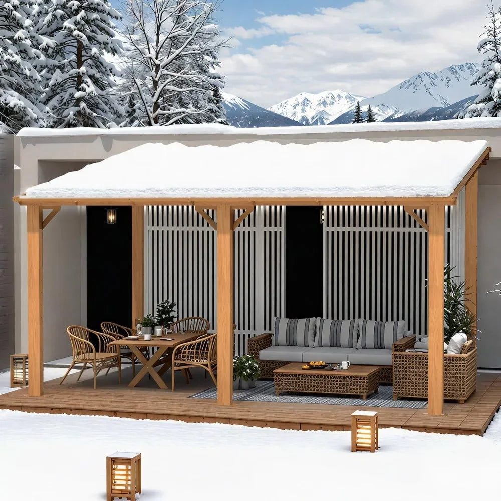 Outdoor Patio Gazebo Pergola With Wood Grain Roof Shade
