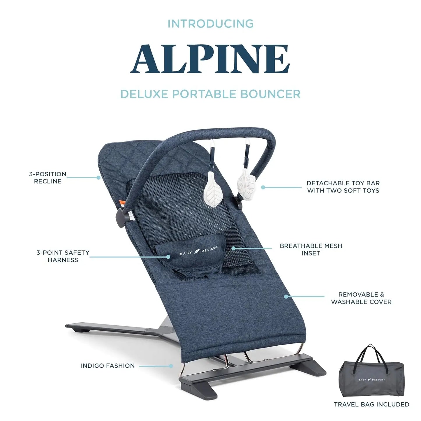 Portable Infant Bouncer With Three Recline Positions