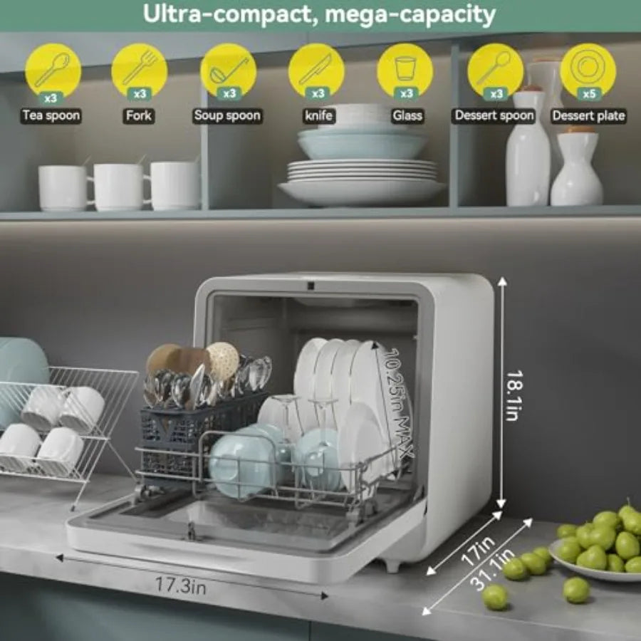 OLOEY Countertop Dishwasher with Wash Programs and Spray Arms