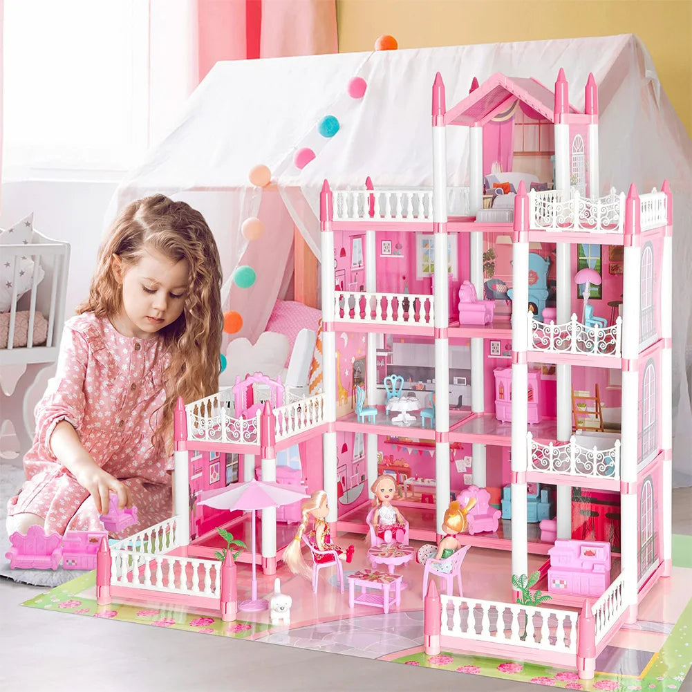 Pretend-Play Dollhouse Kit With Four Dolls And Accessories