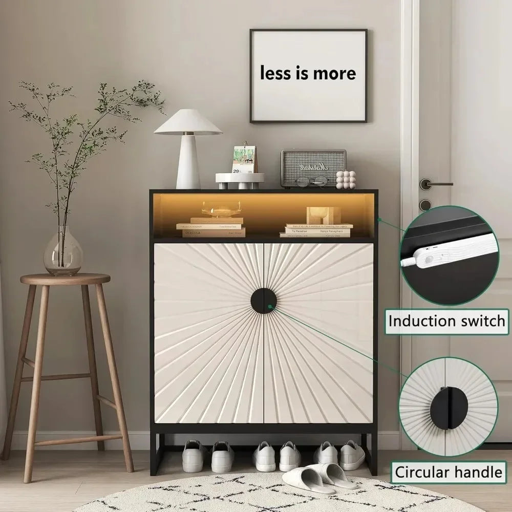 Folded 5 Tier Wooden Shoe Storage Cabinet With Doors