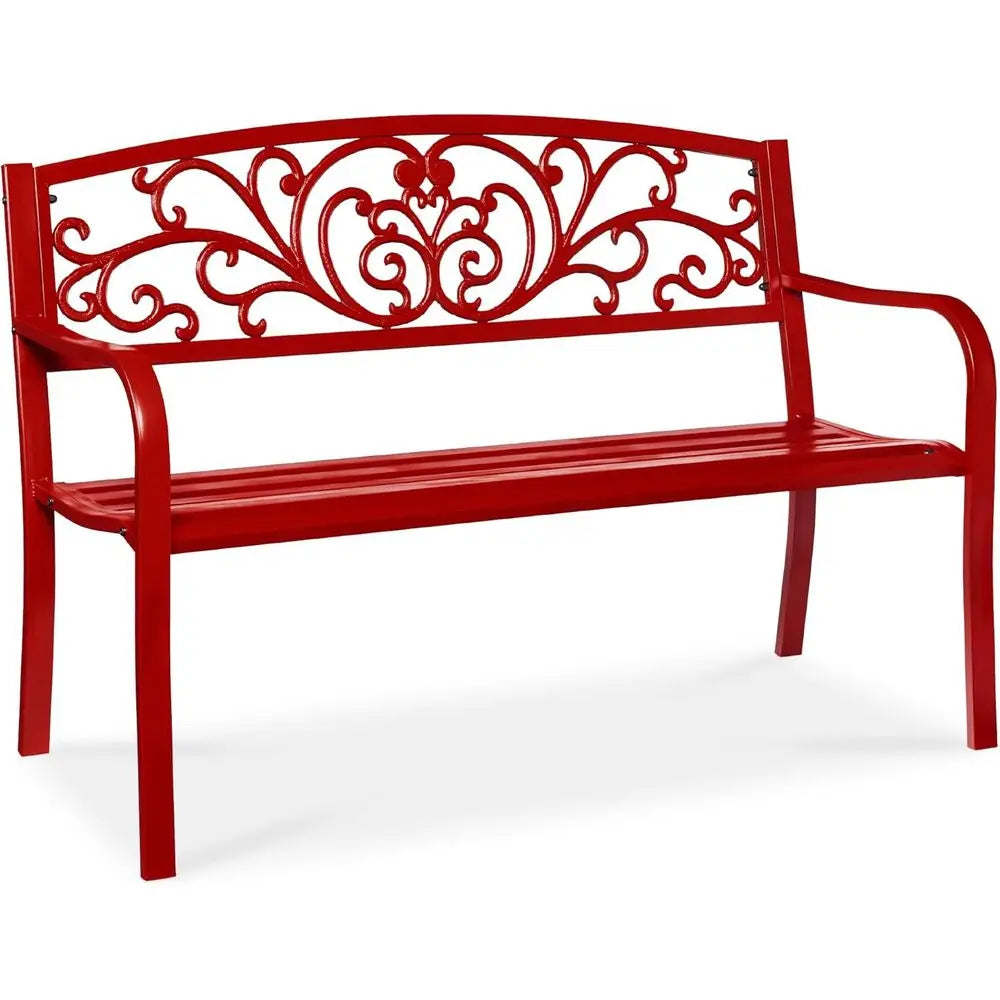 Outdoor Bench With Floral Backrest For Patio