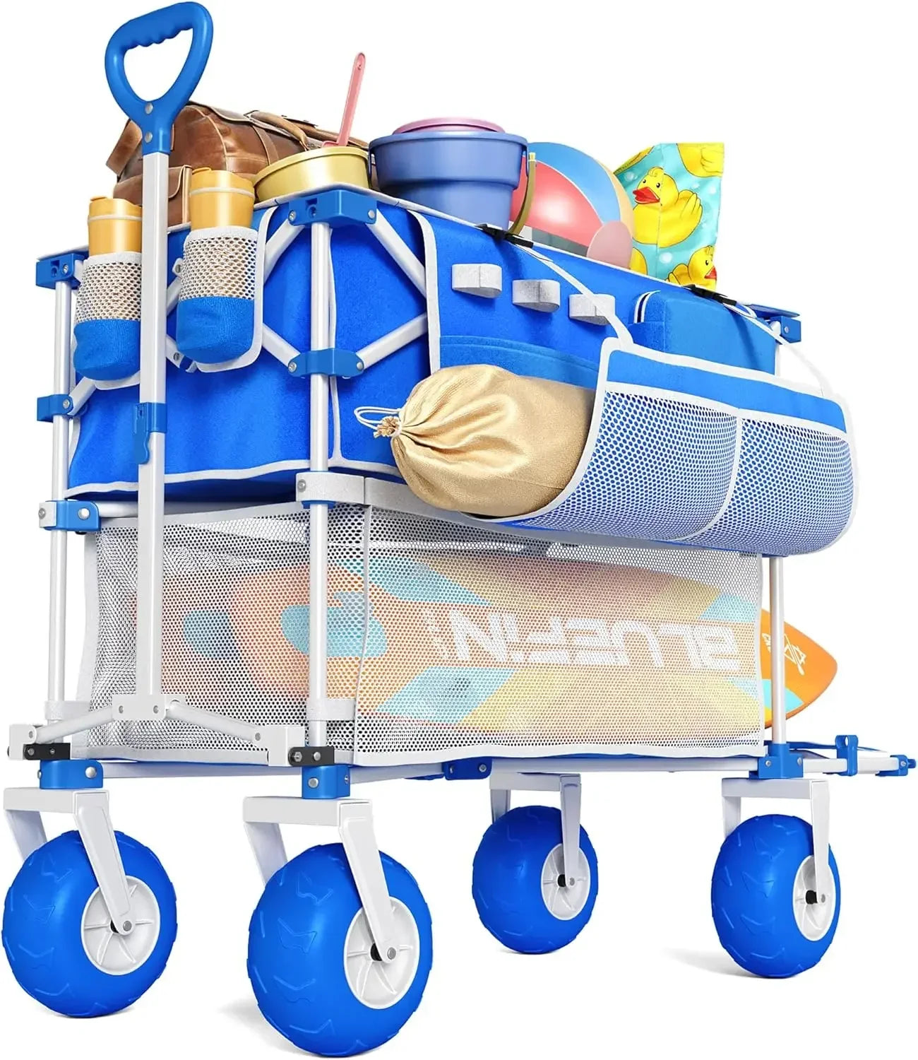 Double Decker Foldable Beach Wagon All Terrain Cart With Balloon Wheels