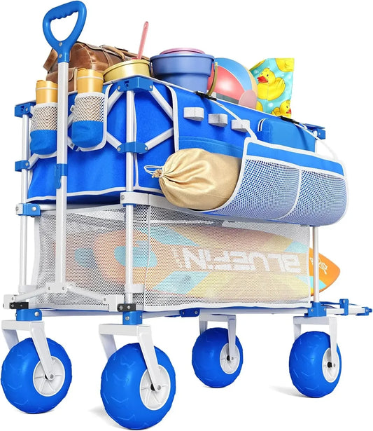Double Decker Foldable Beach Wagon All Terrain Cart With Balloon Wheels