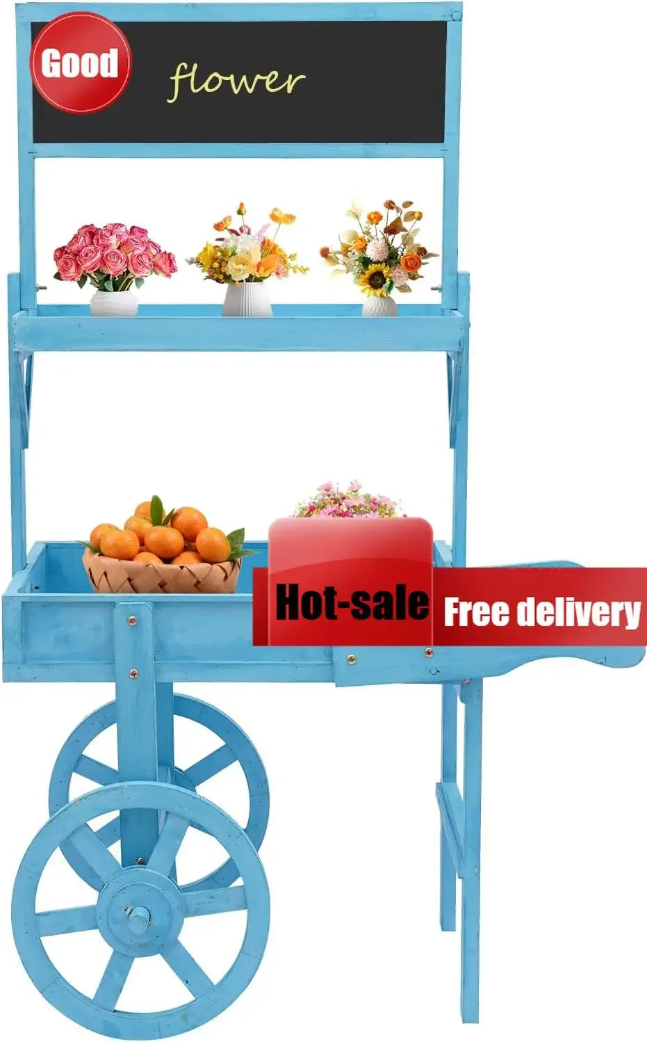 Three Tier Rolling Wood Cart For Flower Candy Display