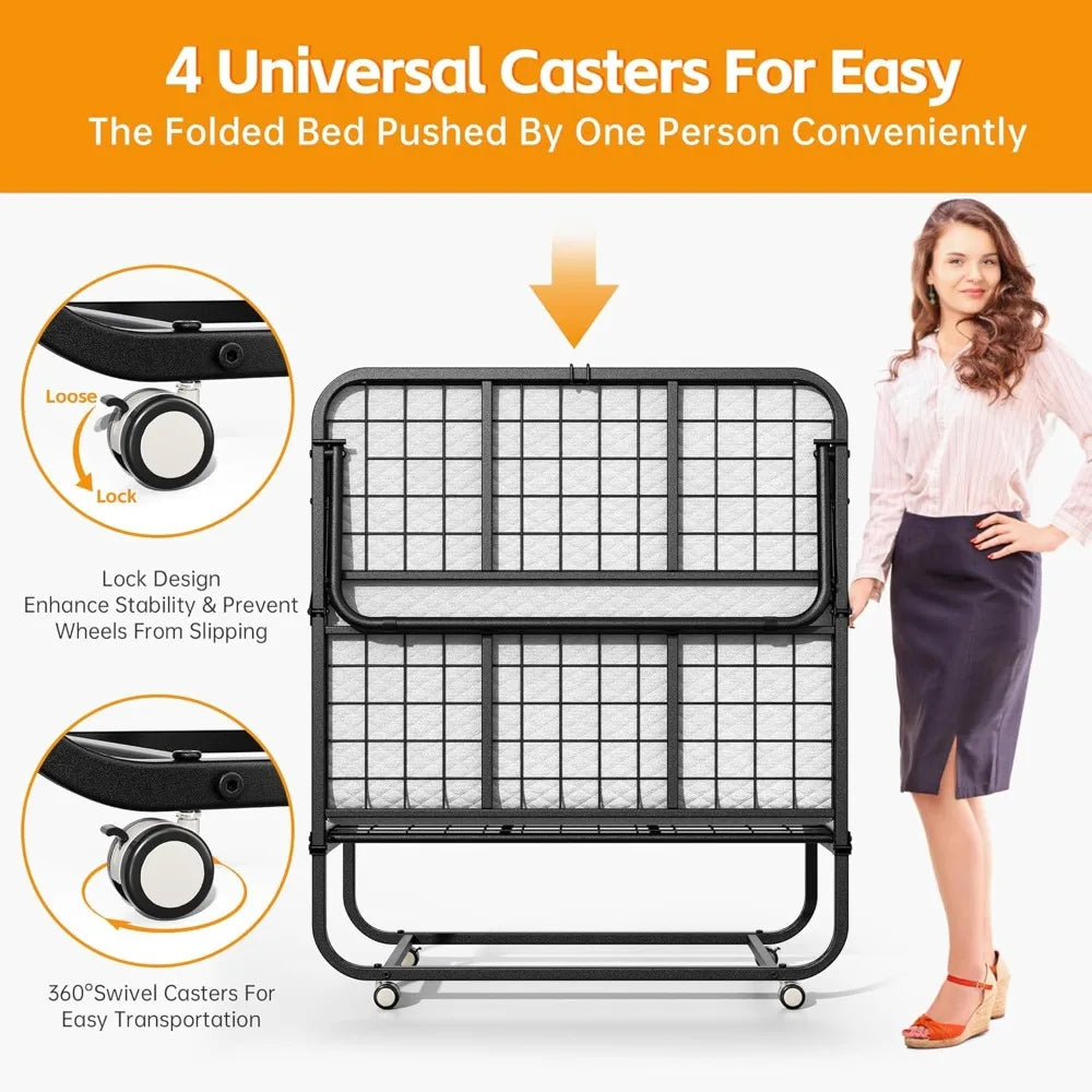 Folding Bed With Memory Foam Mattress And Wheels