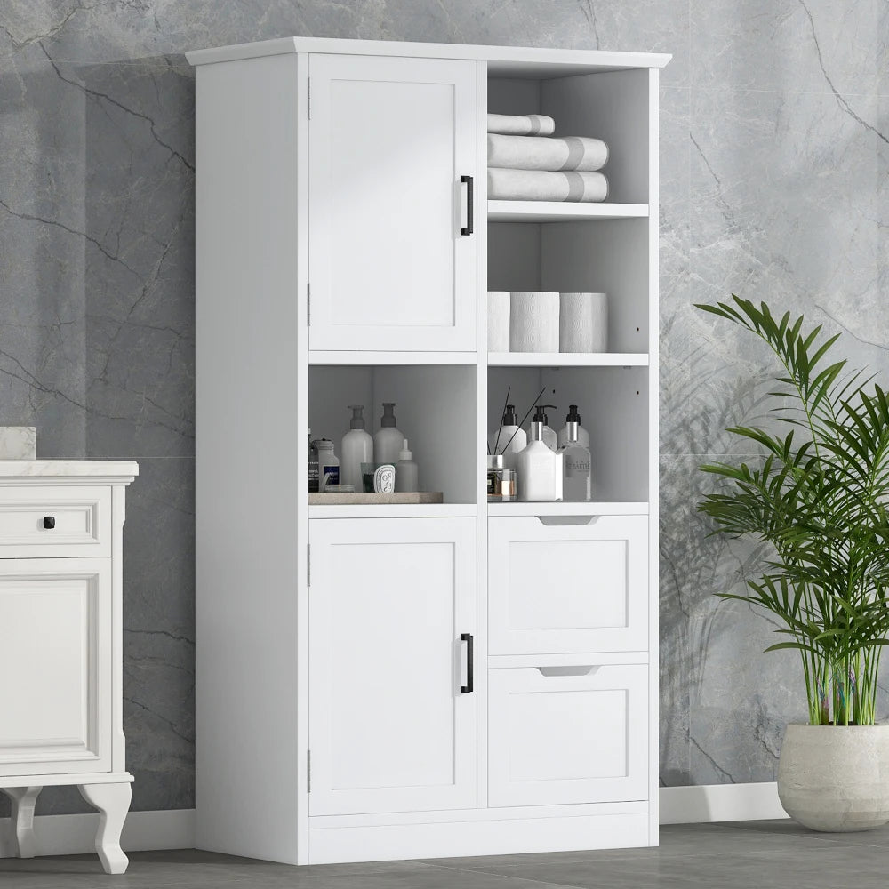 Bathroom Storage Cabinet With Doors, Drawers And Adjustable Shelves