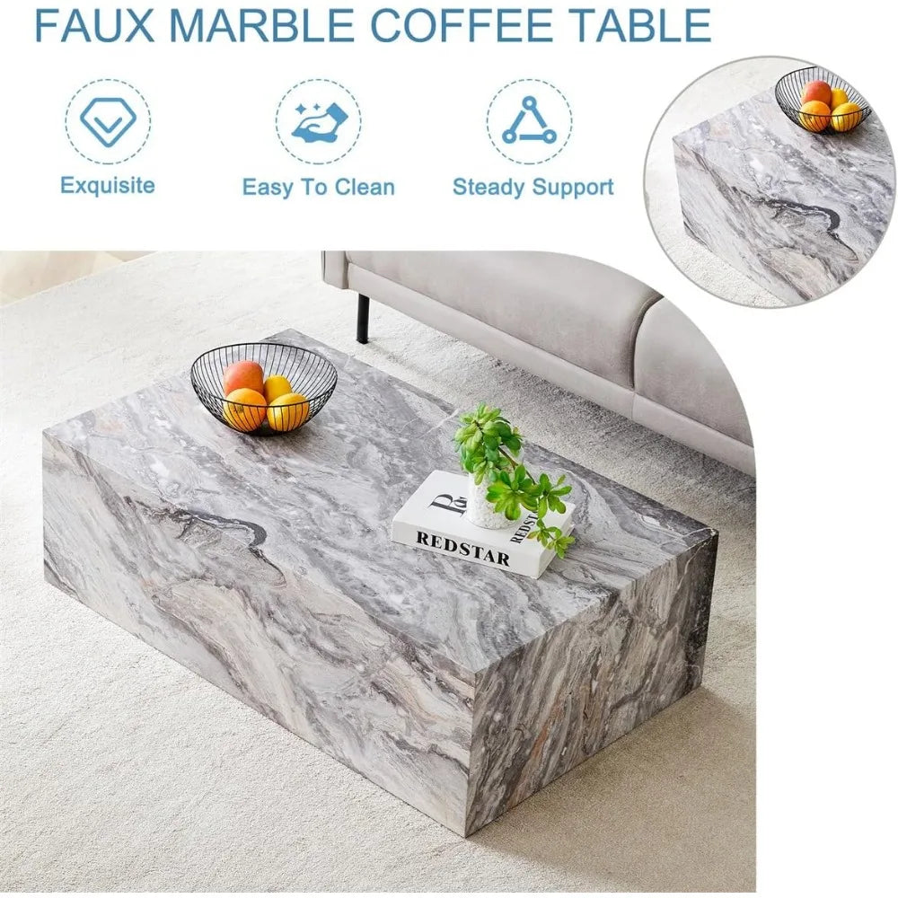 Modern Faux Marble Coffee Table With Wooden Accents