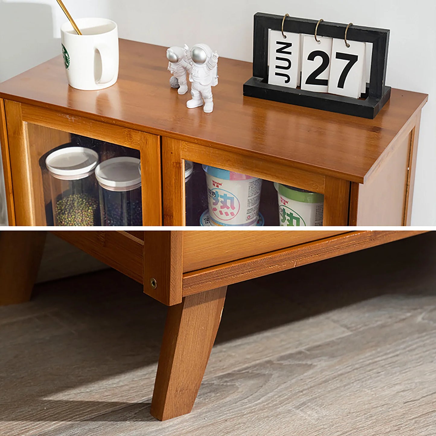 Bymaocar Retro Kitchen Sideboard With Drawers Bamboo MDF Storage