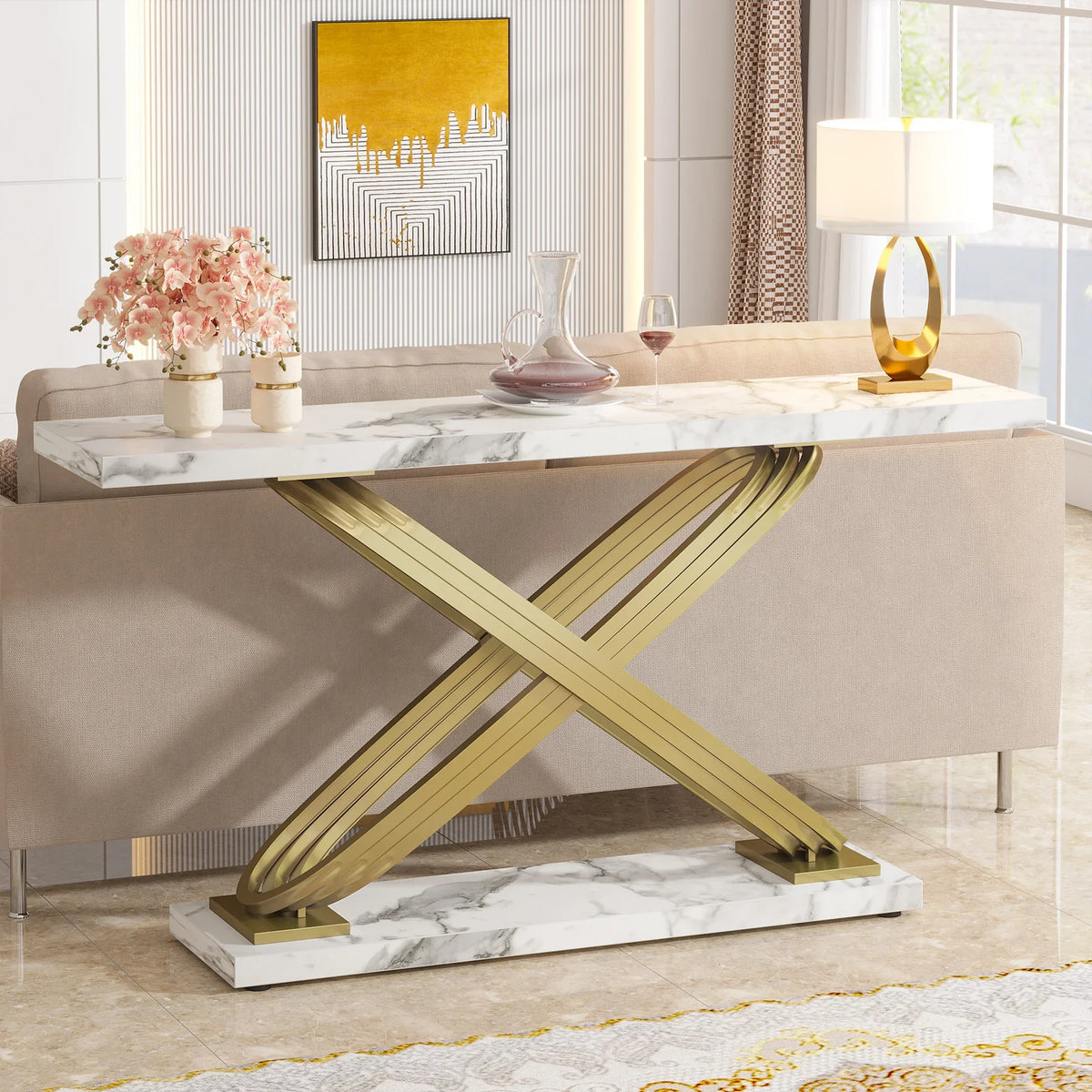 Tribesigns Modern Faux Marble Console Table for Entryway Use