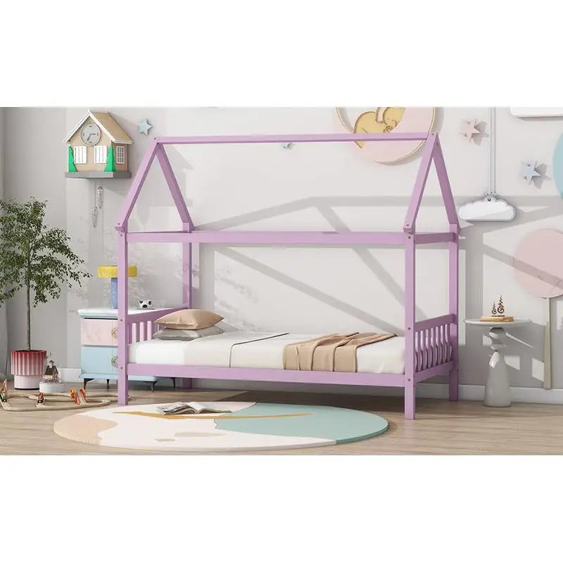 House Bed With Headboard Footboard Rubber Wood Frame For Children