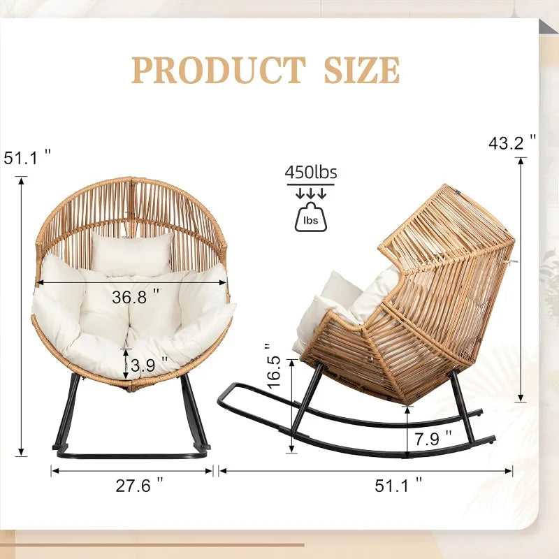 Hign-concerned Wicker Rocking Egg Chair With Cushion Outdoor