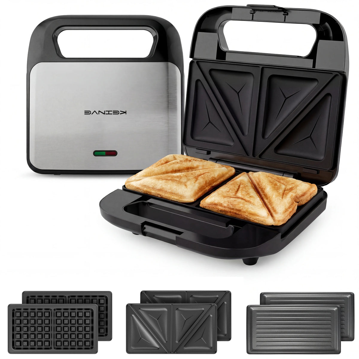 CACHOO 3-in-1 Sandwich Maker Panini Waffle Iron Grill