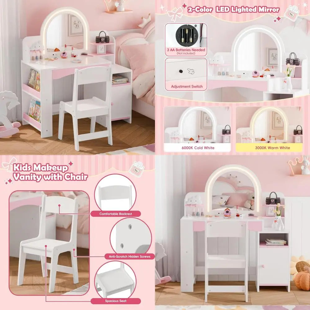 Color Princess Makeup Vanity Desk With Lighting Storage