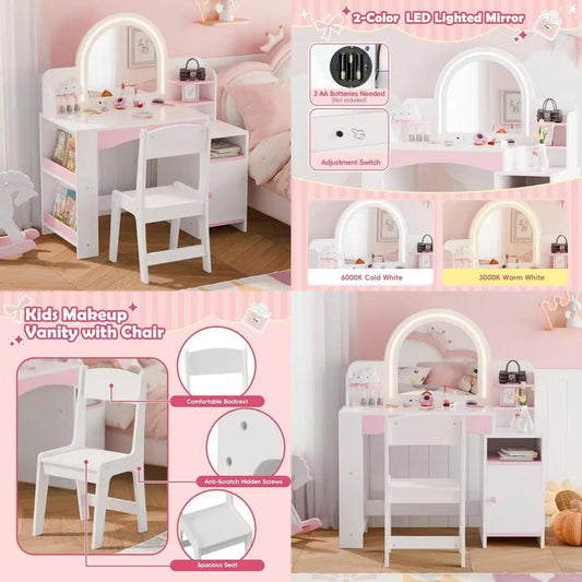 Color Princess Makeup Vanity Desk With Lighting Storage