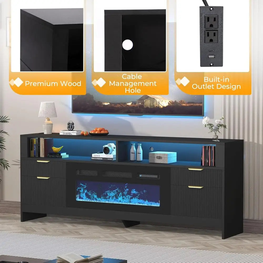 CHENGWEI Modern TV Stand With 36 LED Electric Fireplace Entertainment Center