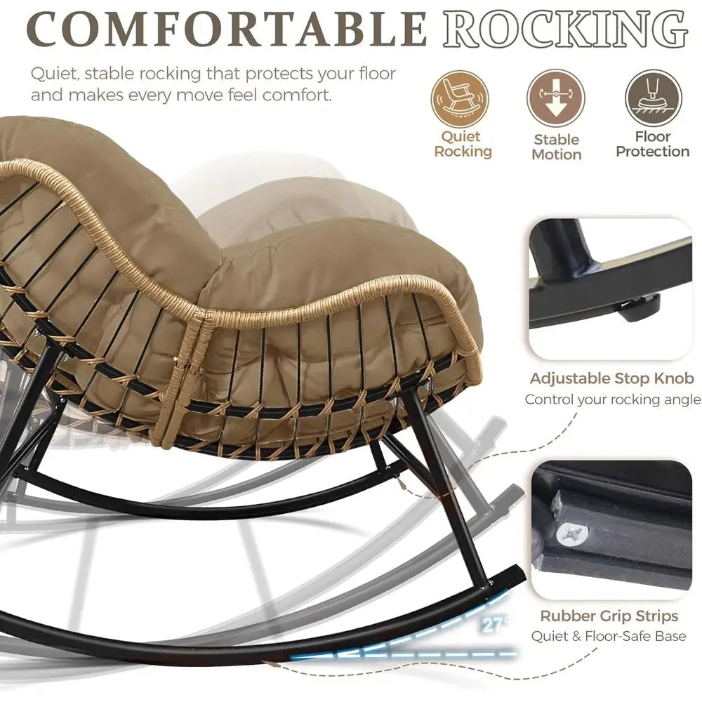 Wicker Egg Rocking Chair Set With Cushions