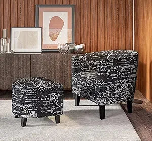 Ticify Upholstered Barrel Accent Chair With Ottoman Set