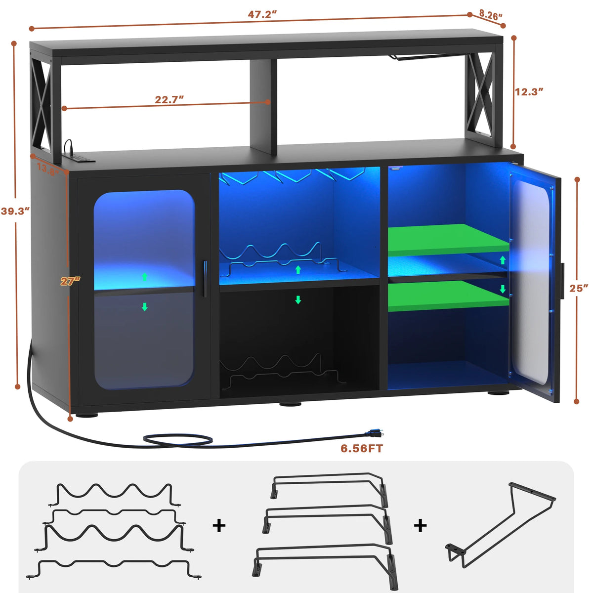 Aheaplus Bar Cabinet With LED Lights And Wine Storage