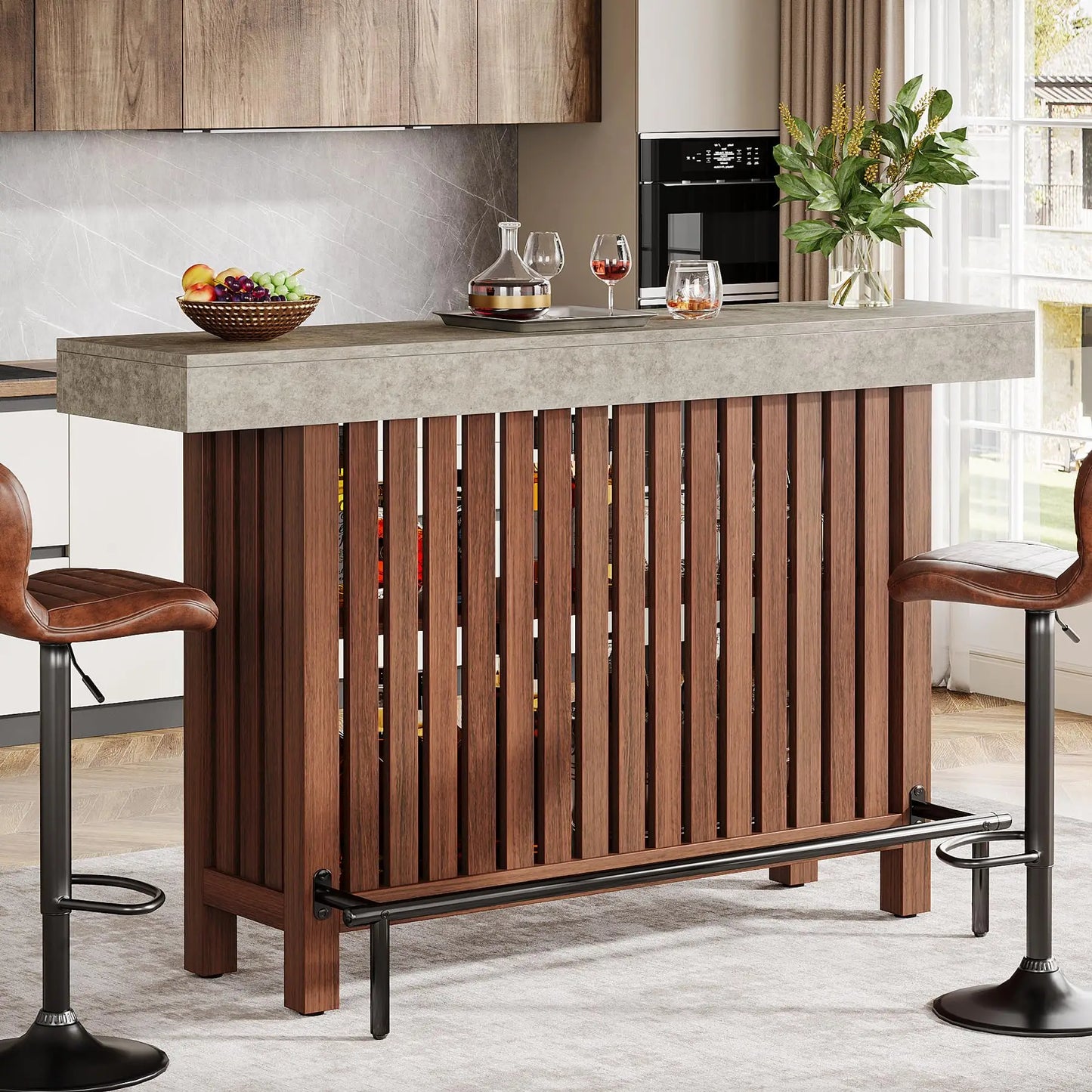 Dual Level Bar Table With Industrial ConcreteTop Wood Frame
