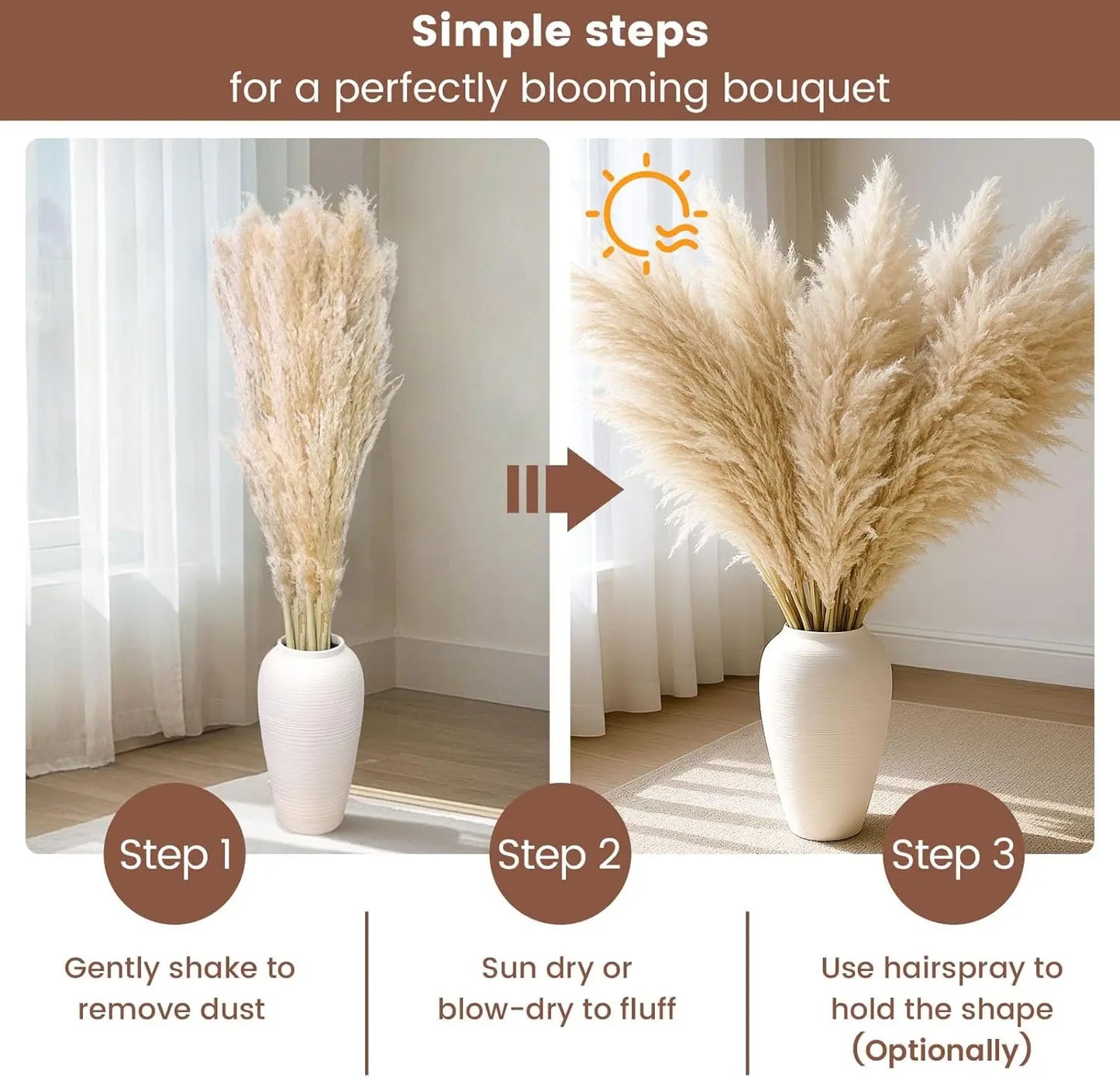 NONECN Dried Pampas Grass Decor 16Pcs Boho Neutral Bouquet