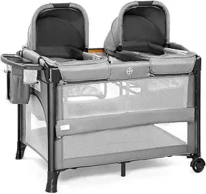 Devine Twin Bassinet Bedside Sleeper Playpen Grey Finish
