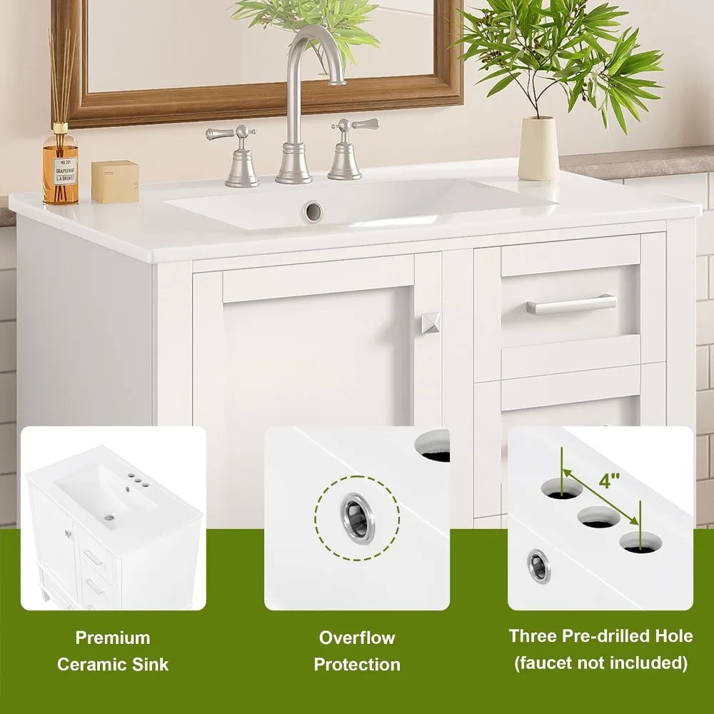 Solid Wood Bathroom Vanity Cabinet With Integrated Sink