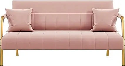 56.5 Inch Modern Velvet Sofa with Gold-Tone Metal Arms for Living Room