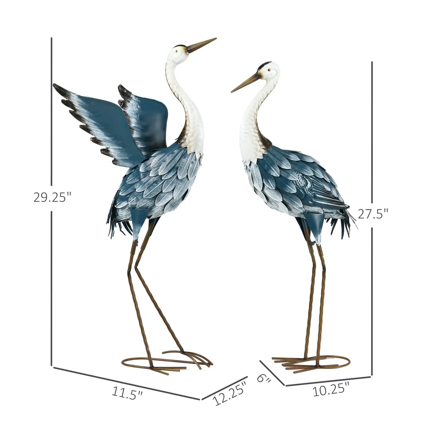 Heron Garden Statues Metal Bird Sculptures Yard Art
