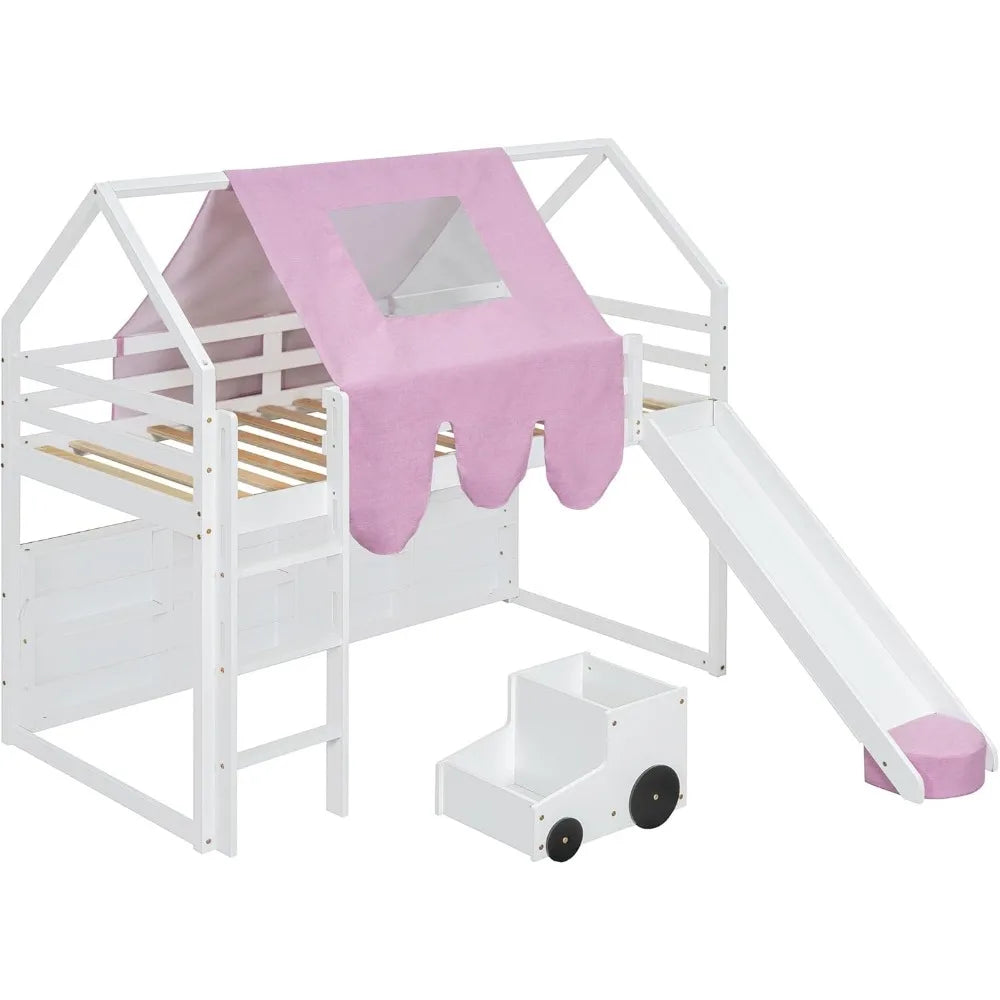 DAFIFY Loft Bed With Slide Playhouse For Kids Boys Girls