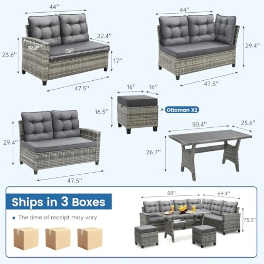 All Weather Patio Furniture Set Sectional Sofa Dining Table