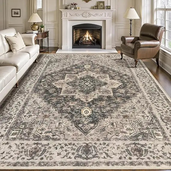 Vintage Washable Non Slip Indoor Area Rug Distressed Look