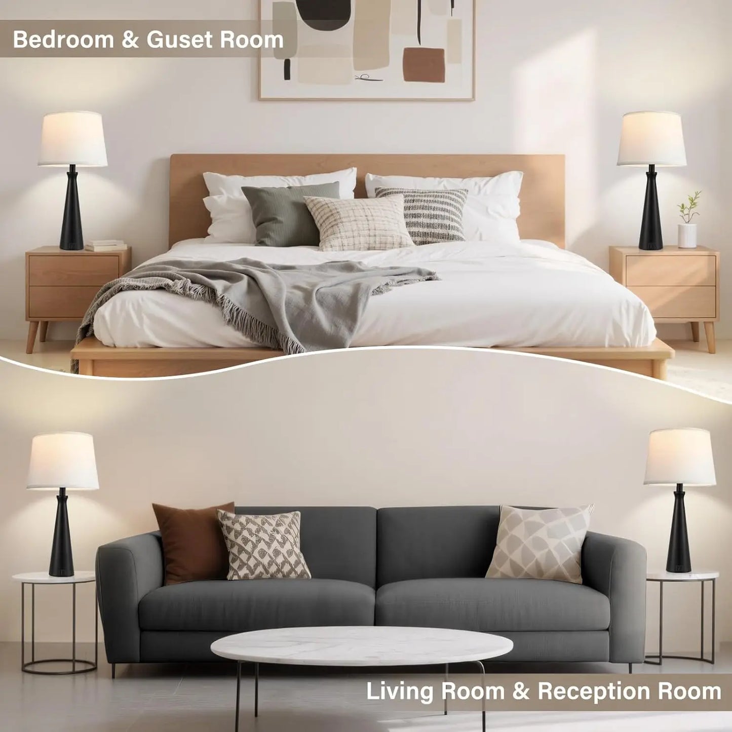 Modern Table Lamps Set of 2 With Touch Three Way Dimmable USB C And USB A Ports