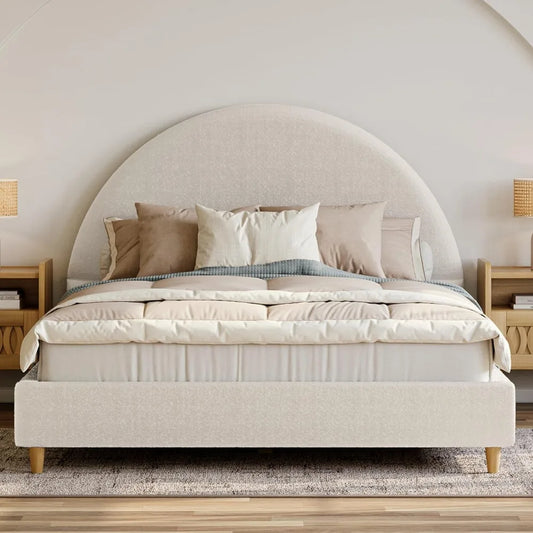 Platform Bed Upholstered Headboard And Solid Wood Legs
