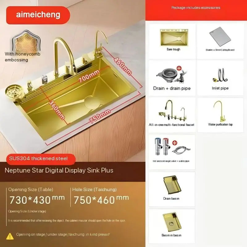 Zuixin Stainless Steel Kitchen Sink Waterfall Honeycomb