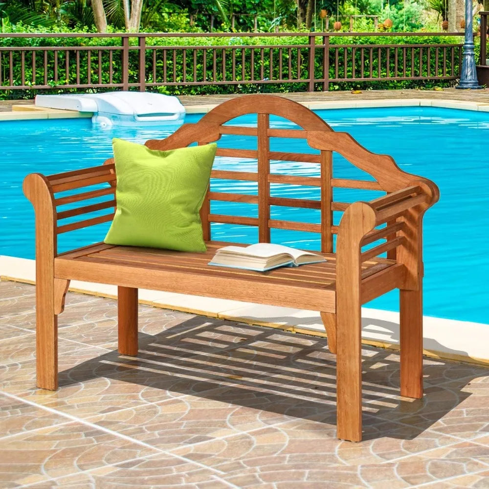 Outdoor Eucalyptus Wood Bench Foldable 2 Person Garden Loveseat