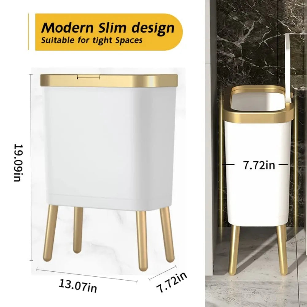 NBVCX Narrow Bathroom Trash Can With Lid Push Button