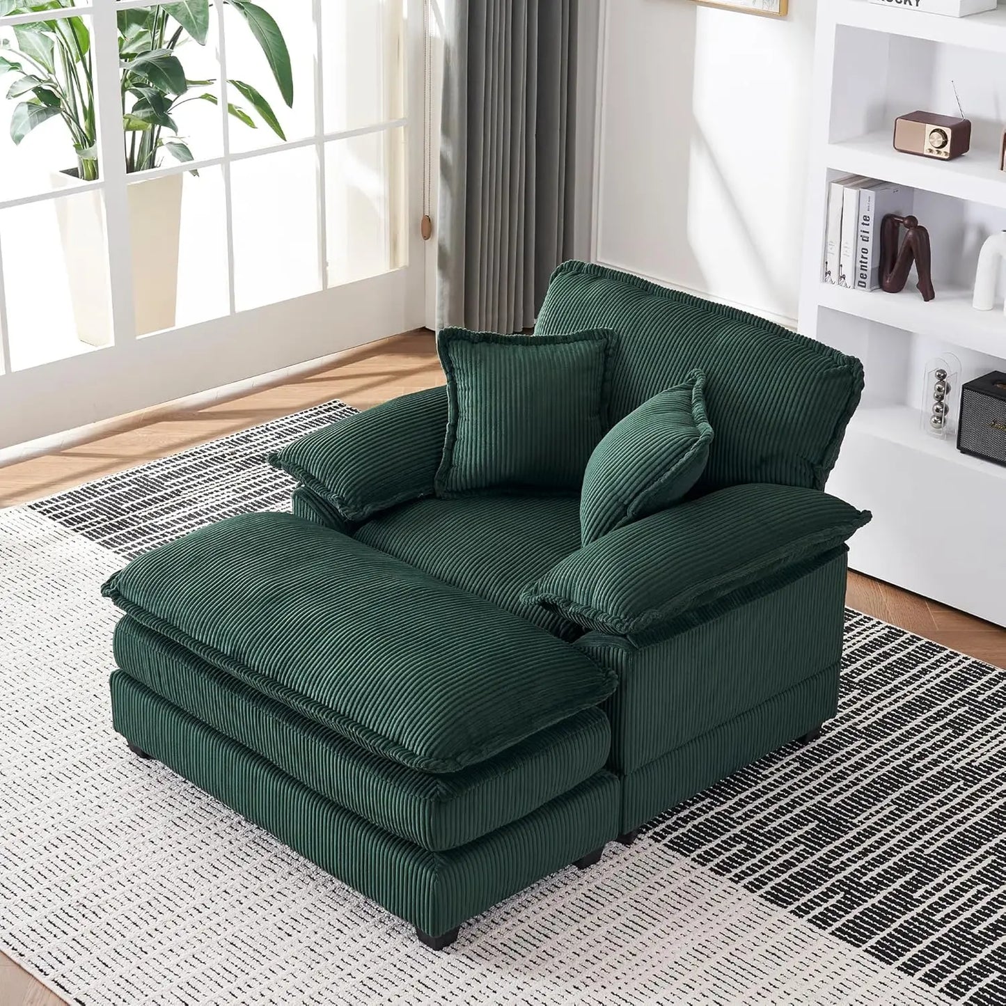 Oversized Chaise Lounge Chair With Ottoman In Velvet Upholstery