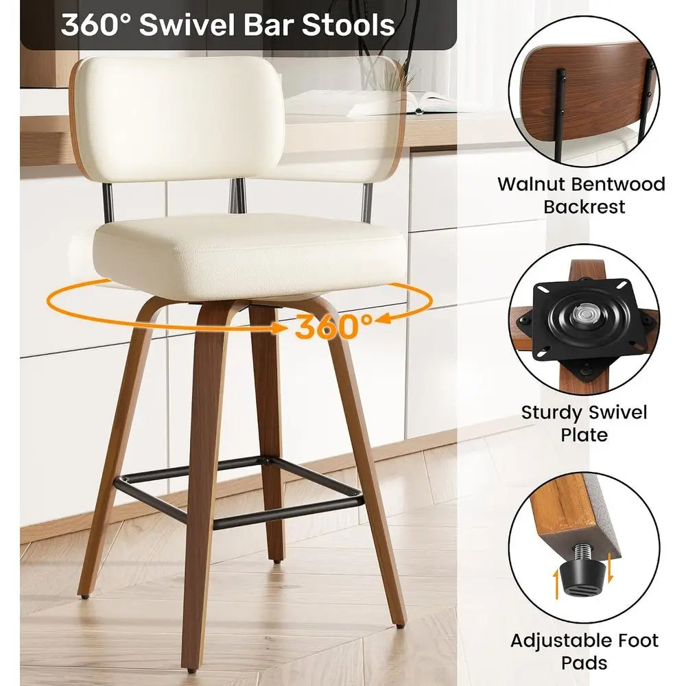 Set Of 4 Faux Leather Bar Stools With Bentwood Legs