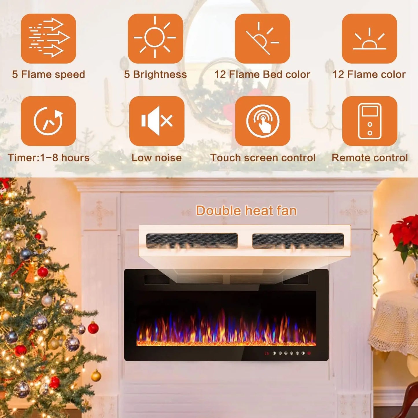 XMSJ Customizable Electric Fireplace In-Wall Recessed and Mounted AdvancedThermostatFeatures