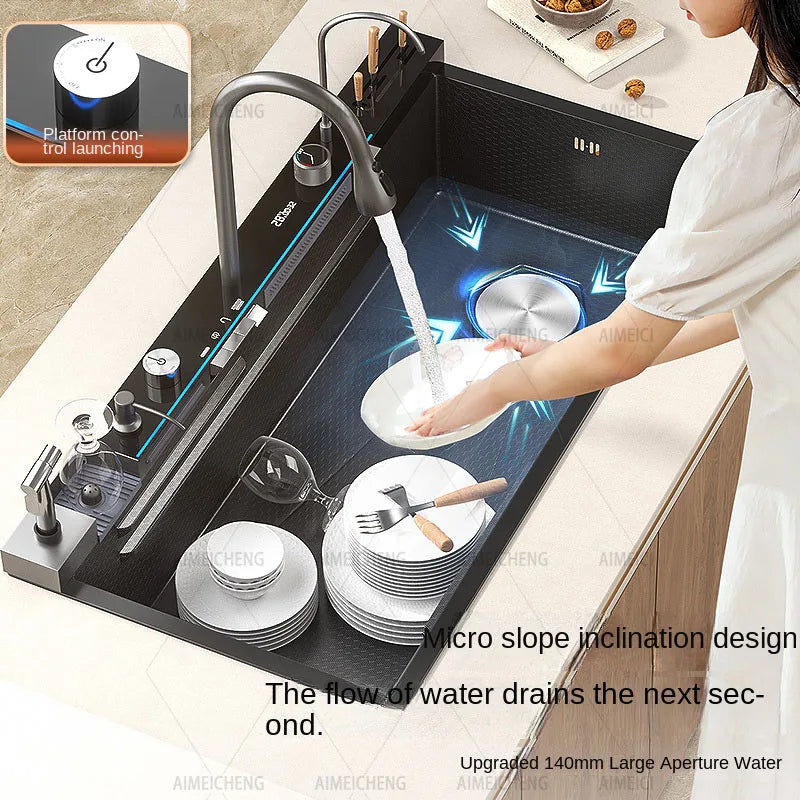304 Stainless Steel Kitchen Waterfall Sink Digital Display