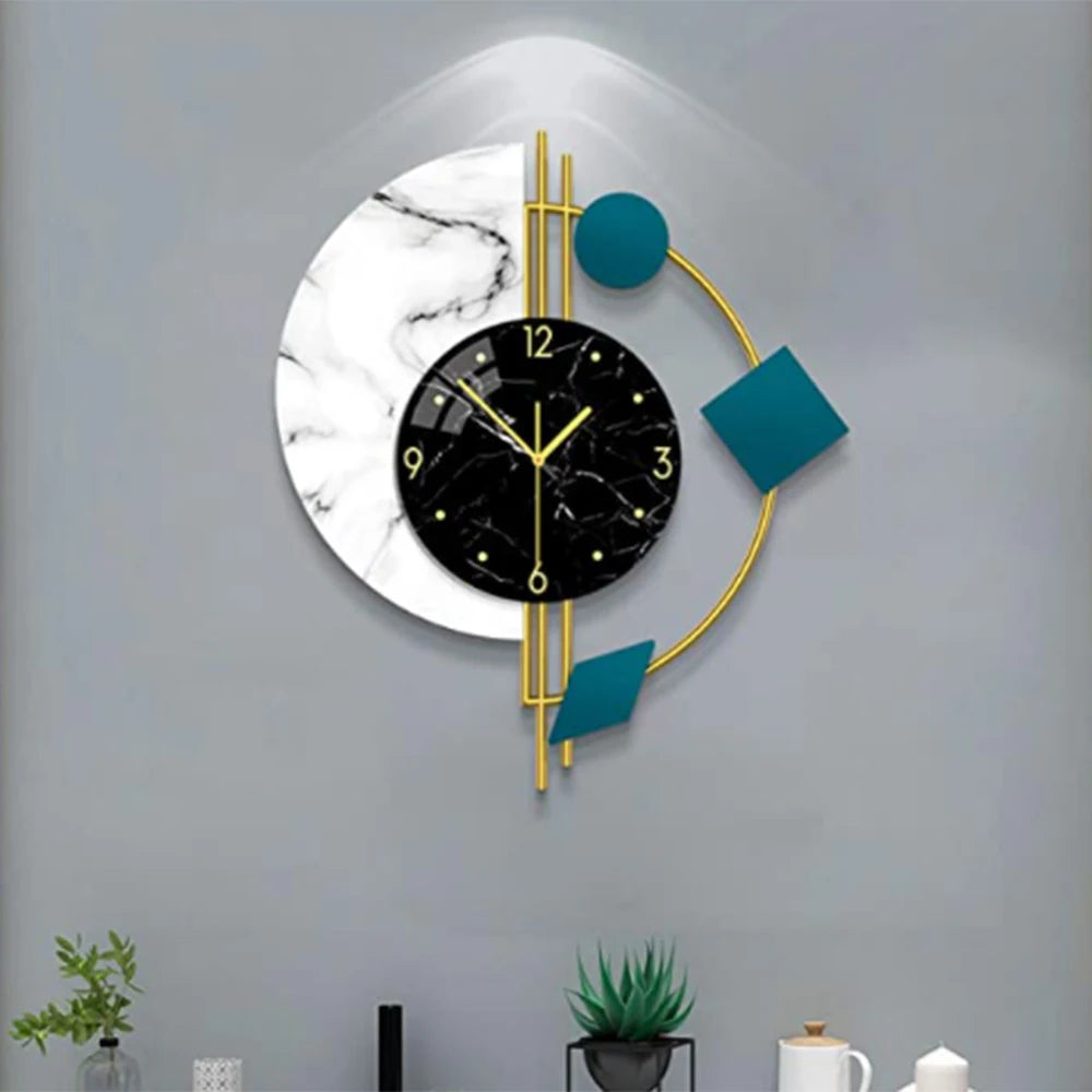 Combination Silent Wall Clock Semicircle Marble Quartz