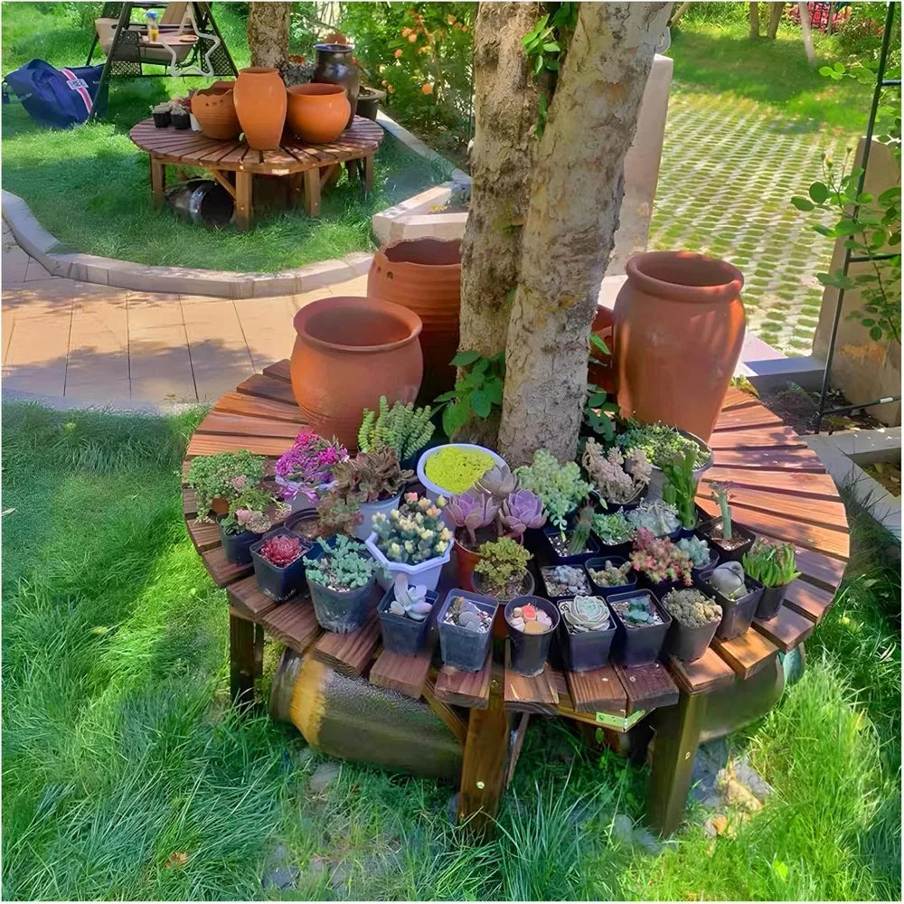 Wrap Around Tree Bench Outdoor Curved Wooden Seat Backrest