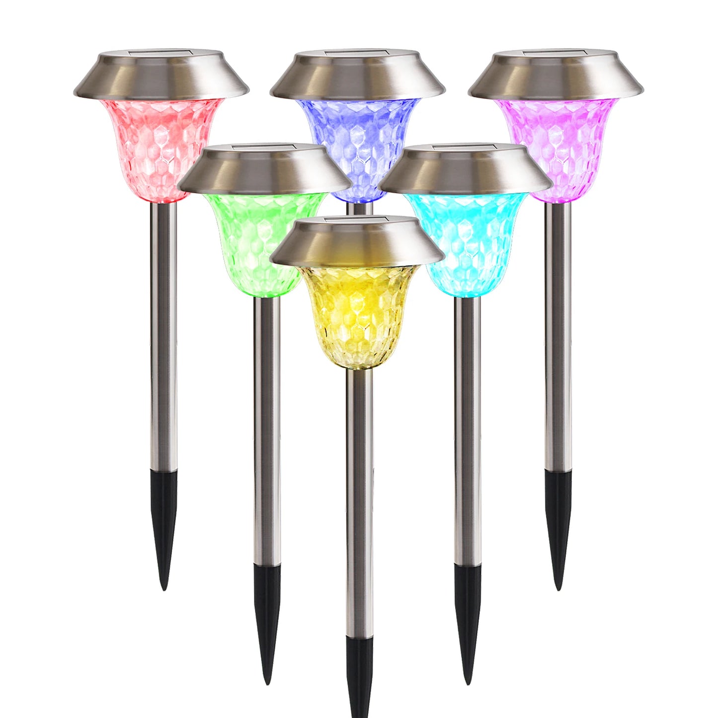 Solar Powered Stainless Steel RGB Garden Lights Yard Stakes