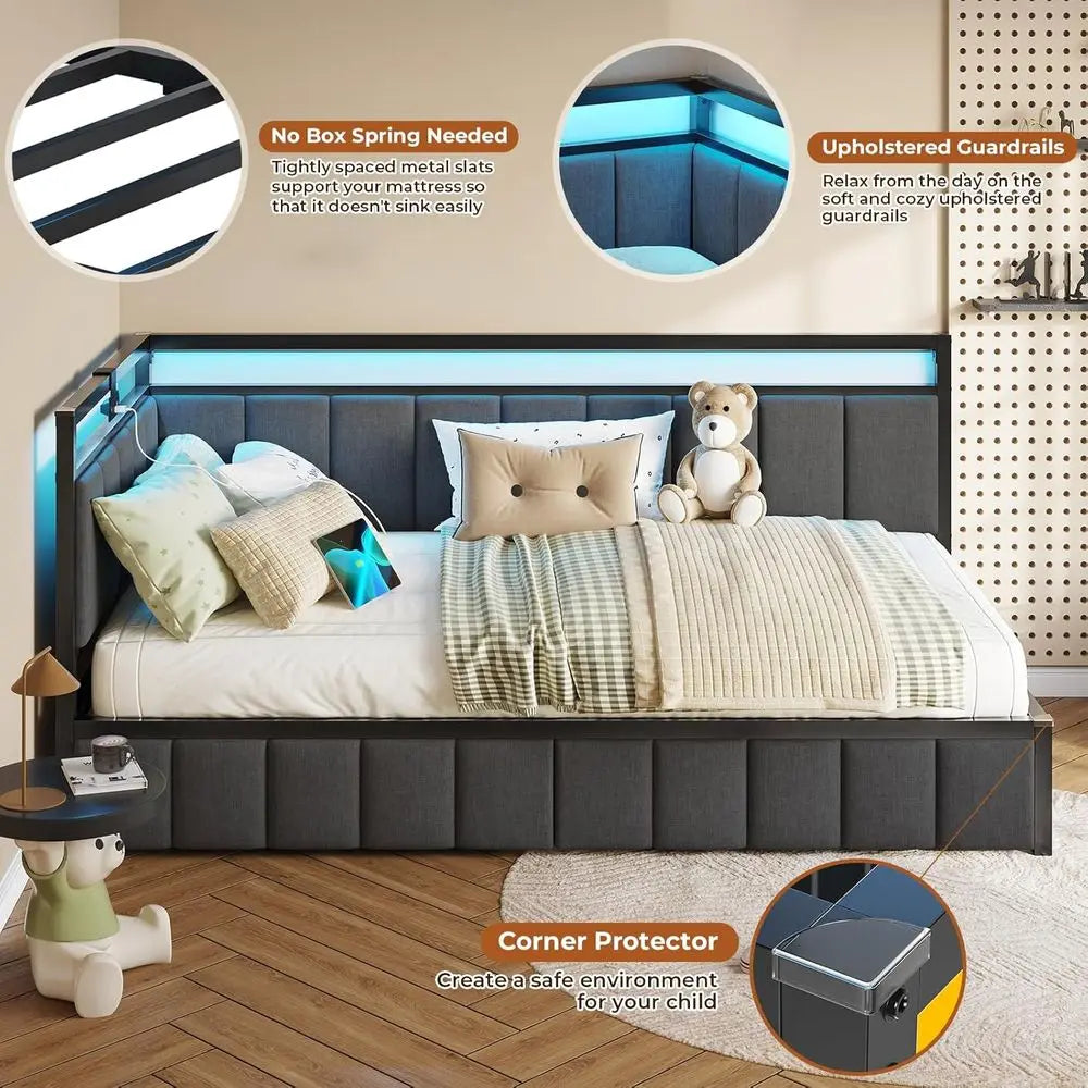 Bed With Storage Drawers And LED Lights Platform Bed