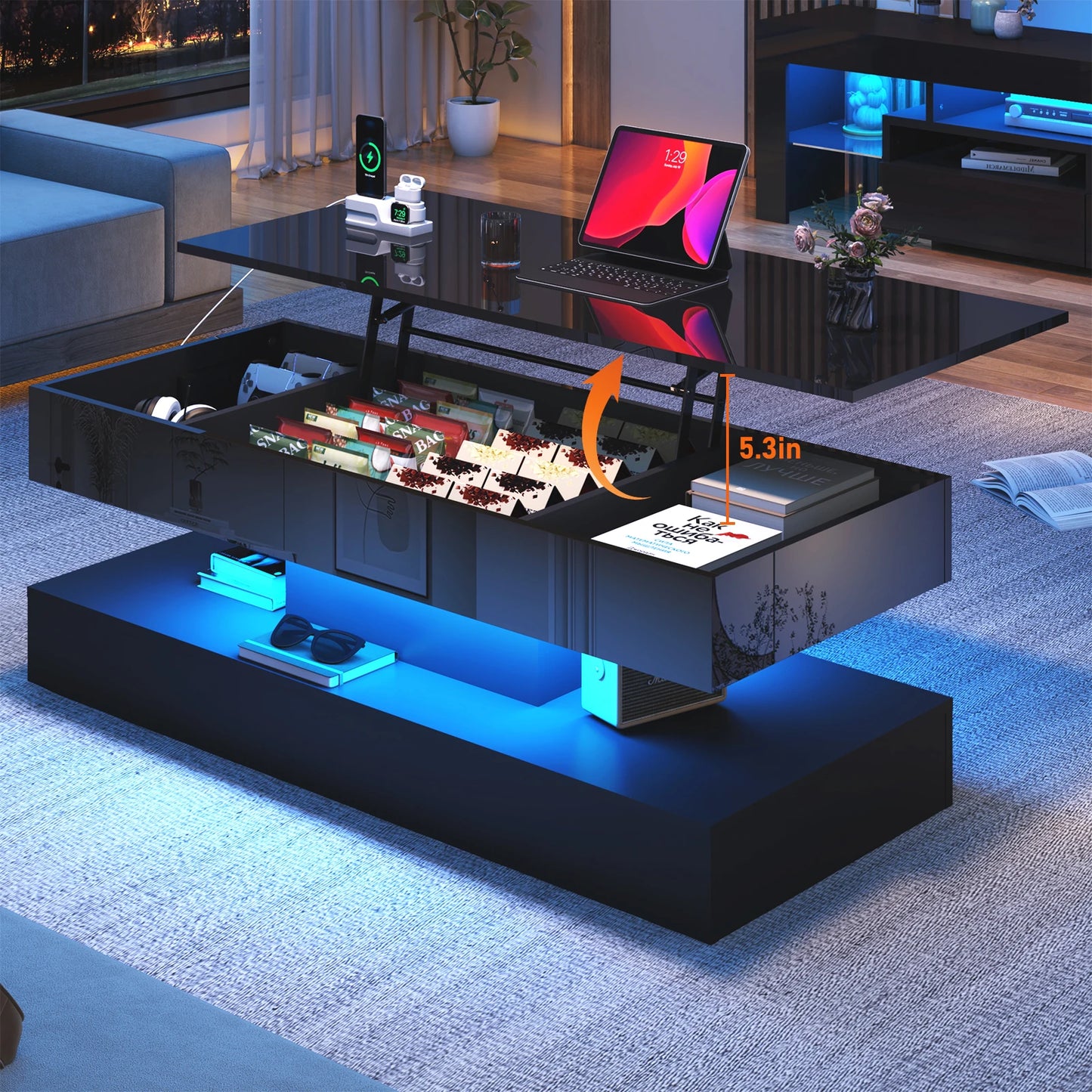 QiaoShiRen High Gloss LED Coffee Table for Living Room