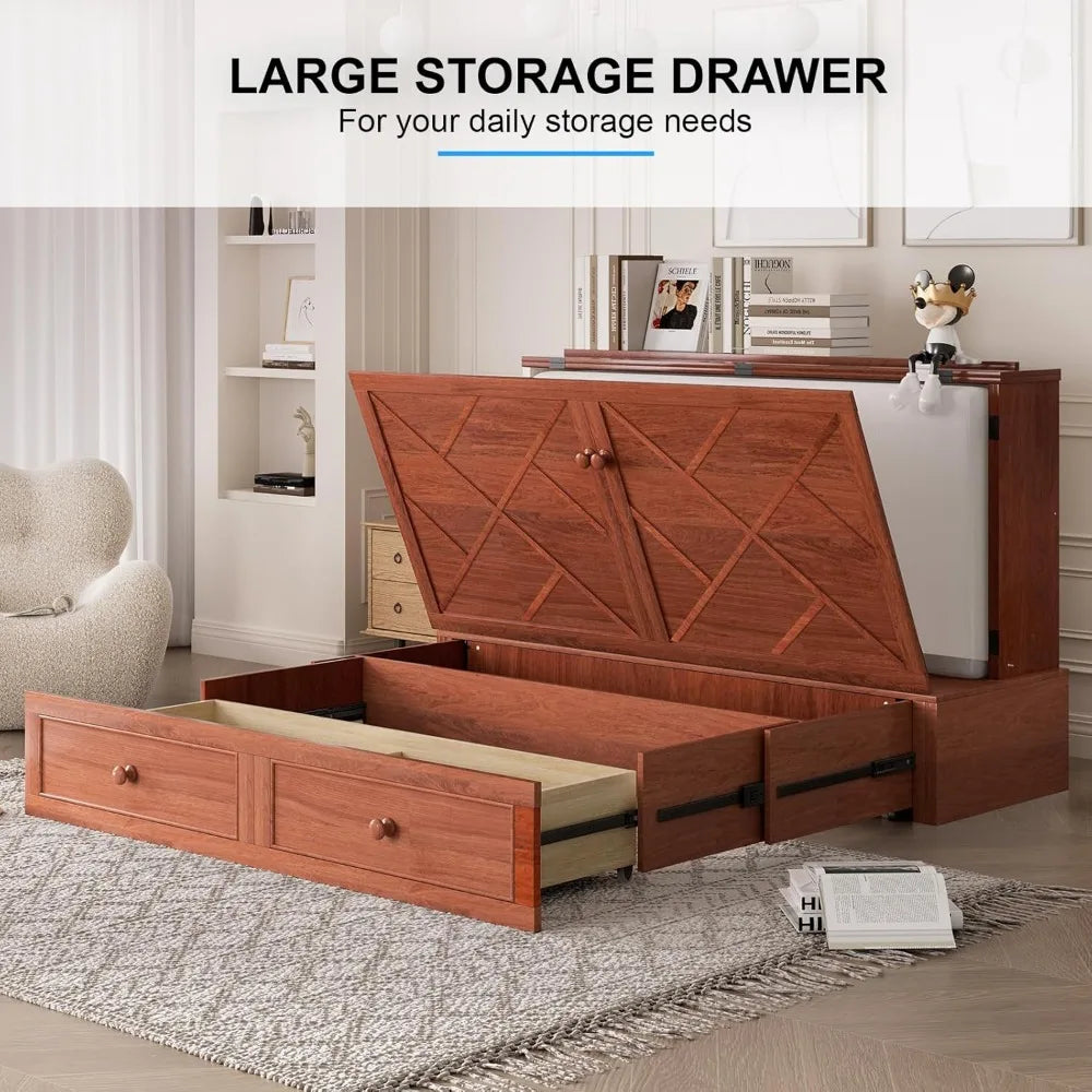 XMSJ Queen Murphy Bed With Mattress And Storage Cabinet