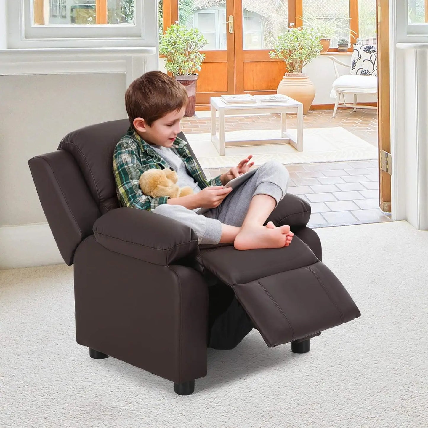 Kids Recliner Sofa With Footrest And Headrest Leather Armchair